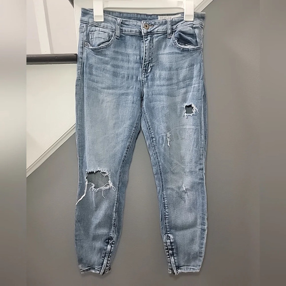 Pistola Women's Distressed Denim Blue Jeans Size 30 Ankle Zipper Accents Stretch - Picture 1 of 6
